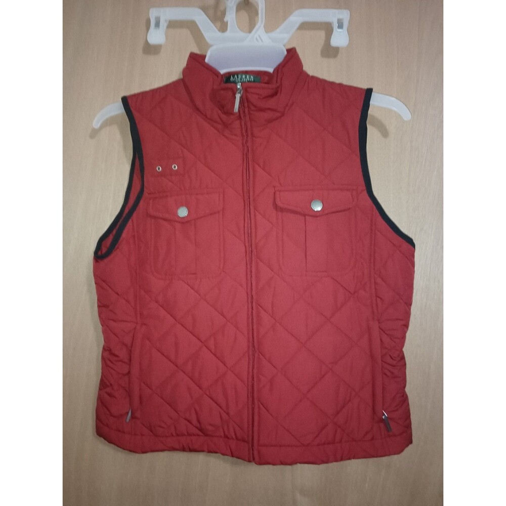 Lauren Ralph Lauren Women's Red Zip Up Puffer Vest - Petite M